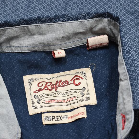 Rafter C Men Pearl Snap Shirt Geometric Long Sleeve Cotton Blue Size M Pro Flex - Picture 7 of 8